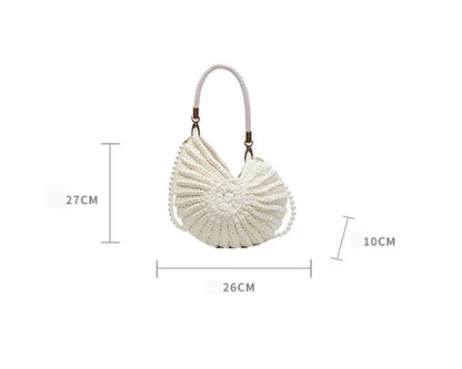 Fashion Conch Shaped Crochet Women Shoulde Bags Funny Cute Pearls Chains Handmade Weave Crossbody Bag Novelty Small Handbags