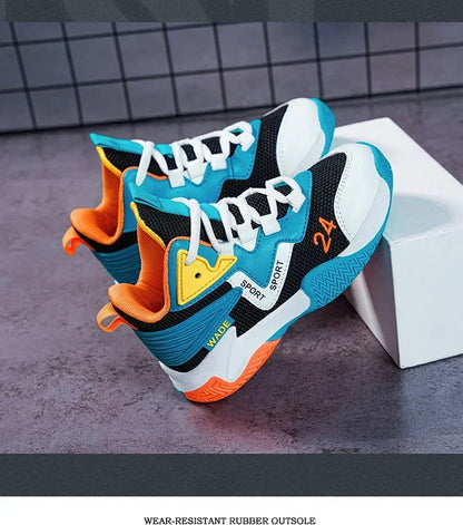 Children Basketball Shoes for Boys Girls Kids Teenagers Breathable Non-slip Lace Up Indoor Outdoor Training Sneakers Tennis Shoe