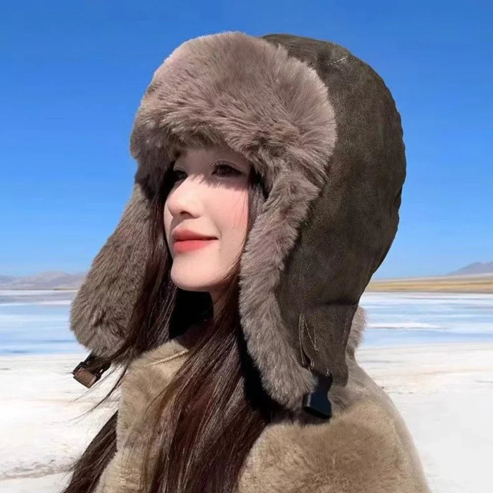 Bomber Hat High Quality Waterproof PU Leather Russian Hat Men Women Thick Warm Winter Fur Hat Male Female Ski Earflap Cap