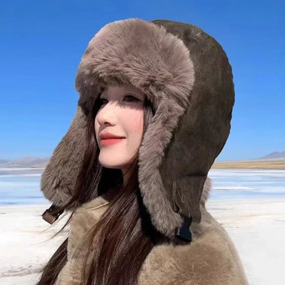 Bomber Hat High Quality Waterproof PU Leather Russian Hat Men Women Thick Warm Winter Fur Hat Male Female Ski Earflap Cap