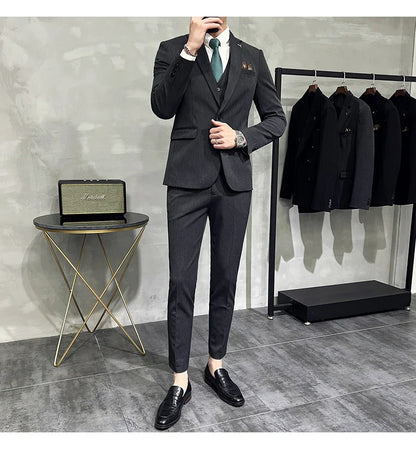 S-7XL Jacket Vest Pants Luxury Elasticity Boutique Fashion Men's Solid Color Casual Business Suit 3-piece Sets Groom Wedding