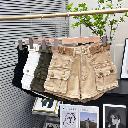 American Retro Workwear Denim orts Women Summer New Hot Pants High Waist Small Size Straight Leg Wide Leg Pants