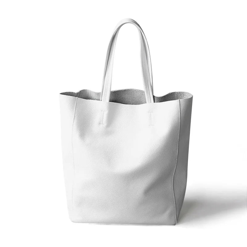 Genuine Leather Bag Women Casual Tote Female Luxury Simple Fashion Handbag Lady Cowhide Leather Daily Use Shoulder Shopping Bag