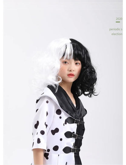Anime Cruella cosplay costume dress set with gloves cloak Halloween carnival set adult female Cruella De Vil costume