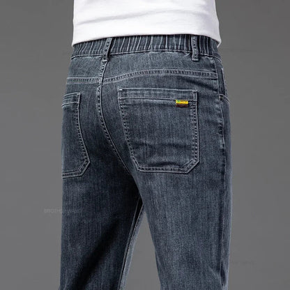 Spring Summer Thin Men's Classic Jeans Elastic Loose Straight Cotton Casual Denim Trousers Brand Clothing Business Male Pants