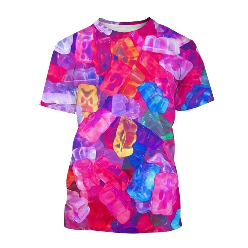 Summer Funny T-Shirts Lollipop Candy 3D Print Streetwear Men Women Casual Oversized Short Sleeve T Shirt Male Tees Tops Clothing