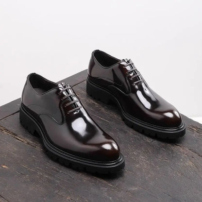 British Style Trendy Formal Business Young Commuter Shiny Oxford Groom Wedding Thick Sole Height Increasing Casual Leather Shoes