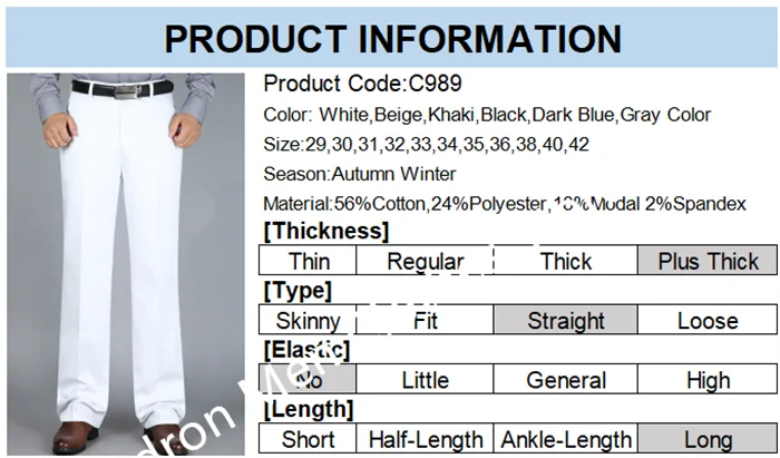 Suit Pants Men Formal Dress Trousers Autumn Elastic Office Plus Size 42 40 Business Thick Straight High Waist Male White Clothes