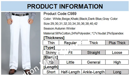 Suit Pants Men Formal Dress Trousers Autumn Elastic Office Plus Size 42 40 Business Thick Straight High Waist Male White Clothes