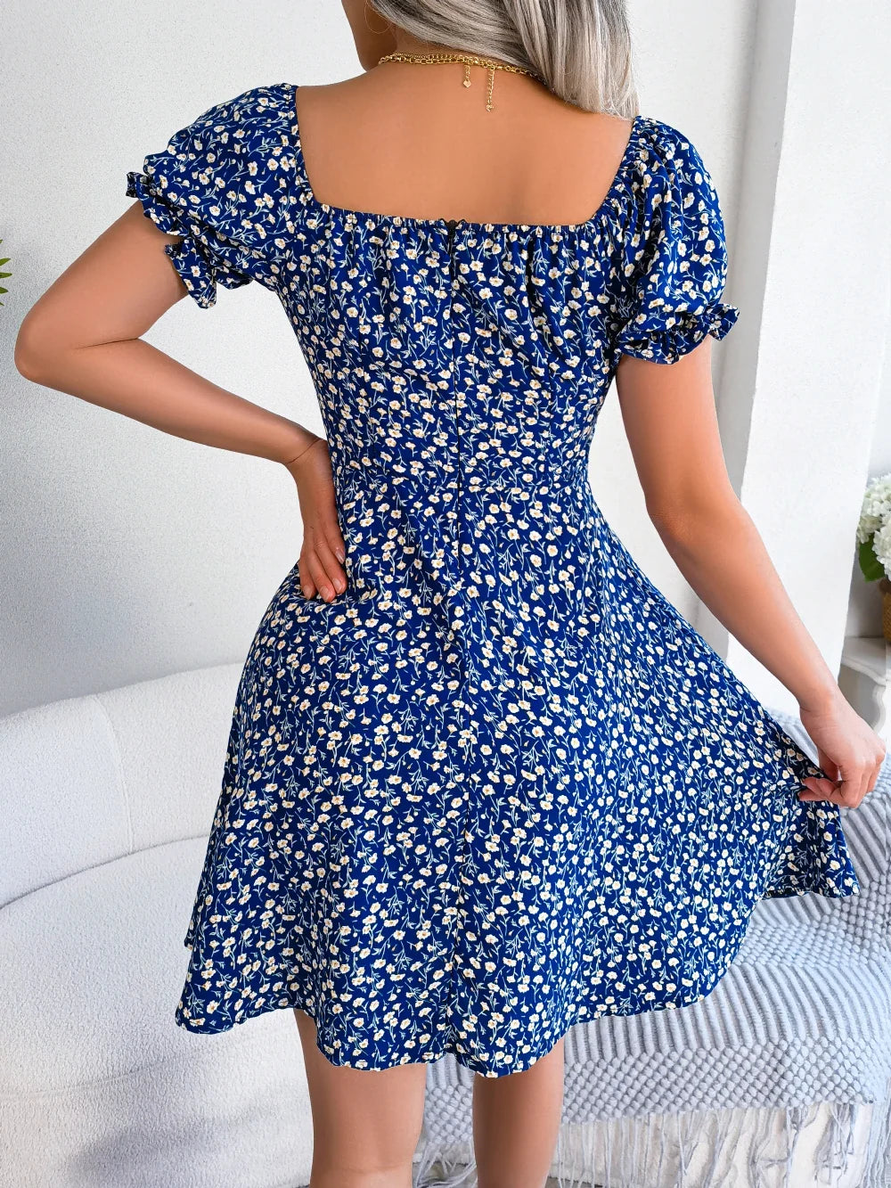 Women Casual Square Neck Flare Short Sleeve Floral Dress Elegant A Line Dress for Spring Summer 2026 Fashion Woman Clothing