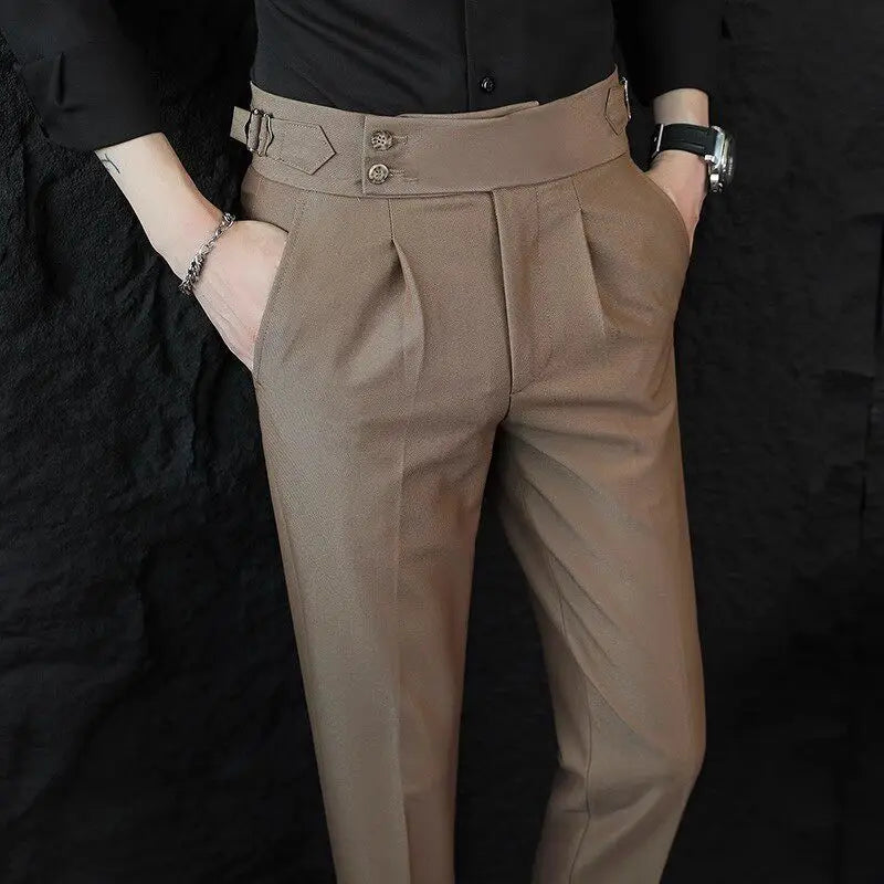 Italian Style Neapolitan High-waisted Suit Pants High Quality Fashion Men's Slim Fit Business Office Social Wedding Trousers