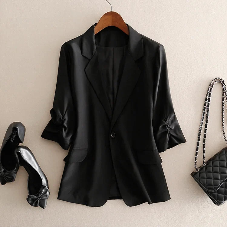 Women Blazer office lady outwear western suit jacket Top 18MM 100% natural mulberry silk 3 solid colors, S-538