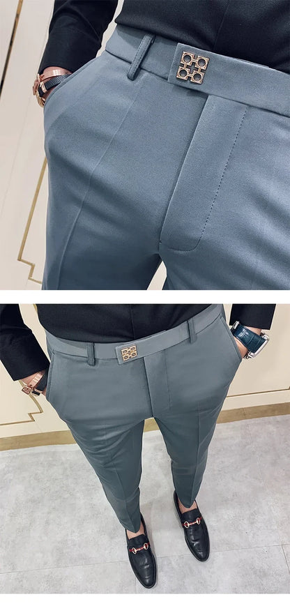 2026 Spring Summer Men's Casual Pants Formal Business Men Solid Color Slim Fit Office Social Trousers Wedding Party Suit Pants