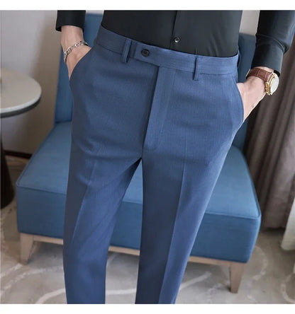 British Style Pinstripe Slim Fit Suit Pant Men Business Casual Simple Dress Pants High Quality Social Wedding Party Trousers