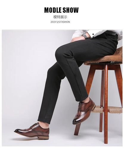 Autumn New Genuine Leather Business Dress Shoes Men Carved Brock Men's Shoes Leather Office Gentleman Oxfords Shoe
