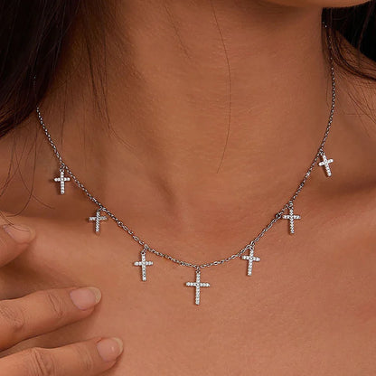Certified Moissanite Diamond Necklace with Cross Shape Pendant S925 Silver Plated 18k Stacking Neck Chain for Women Fine Jewelry