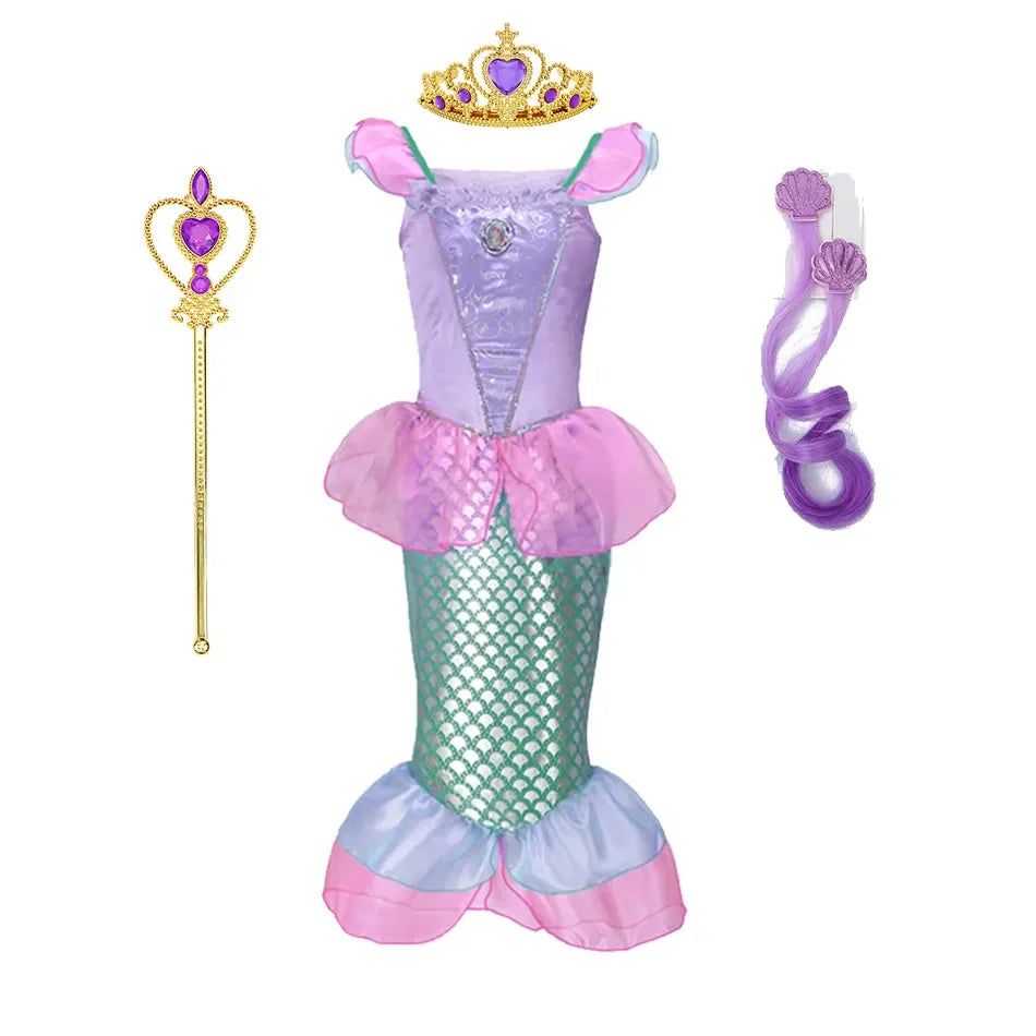 Summer Mermaid Dress Girls Kids Cosplay Dresses Princess Costume Perform Clothes Birthday Party Halloween Clothing