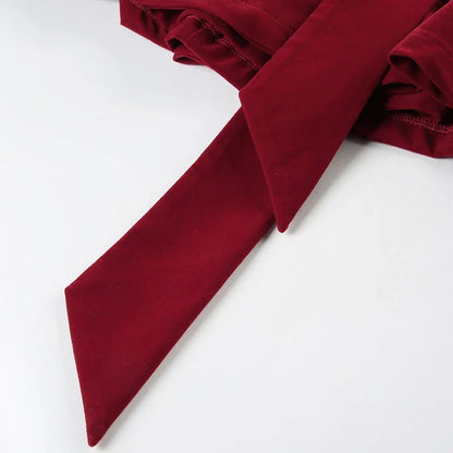 Fashion Red Bowknot Mini Dress Straps Square Collar Sleeveless Backless Vintage Cute Ladies Slim Party Short A-line Dresses