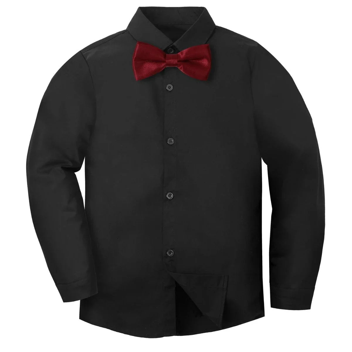 Boys Dress Shirt Kids School Uniform Long Sleeve with Bowtie Formal Gentelmal Gift Perform Ceremony Clothes White 6 to 14 years