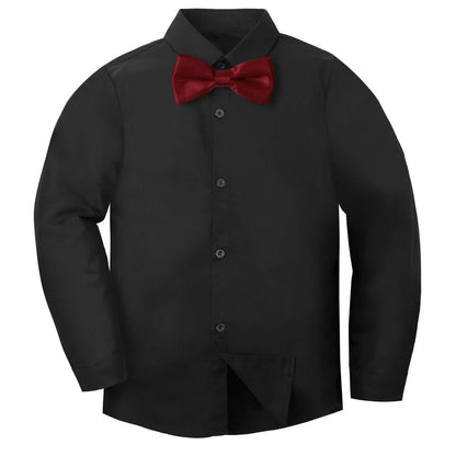 Boys Dress Shirt Kids School Uniform Long Sleeve with Bowtie Formal Gentelmal Gift Perform Ceremony Clothes White 6 to 14 years
