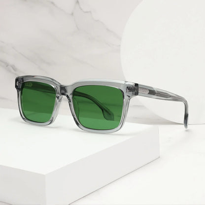 Fashion Retro Rivet Transparent Acetate G15 Green UV400 Rectangle Sunglasses Unisex Eyewear
