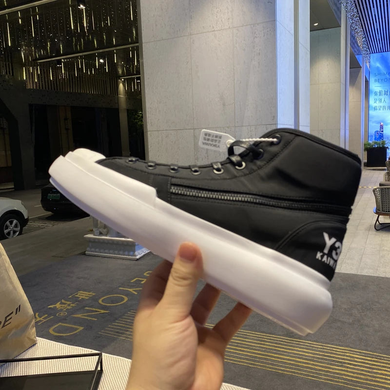 New Fashion High-top Casual Shoes Men Platform White Ankle Boot in Canvas Zipper Ornament Sneaker Boots Handcrafted Man Footwear