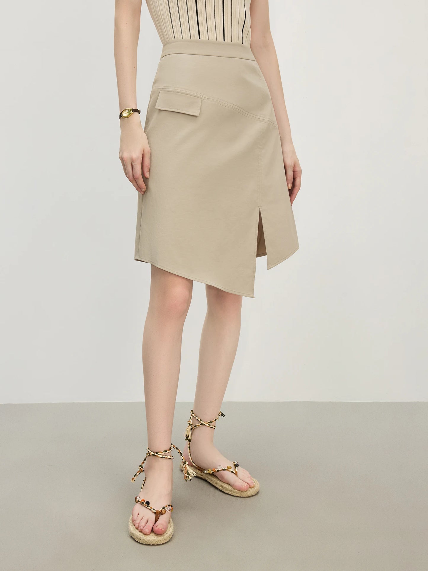 Women 2025 Summer New Style Design-Sensitive Asymmetric Workwear-Style Half Skirt for Commuting A-Line Mini Skirt 25FS12434
