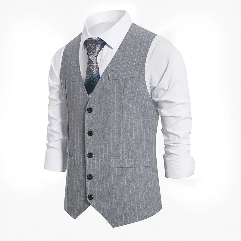 Men's Suit Vest Striped Single Breasted Waistcoat Stylish Mail Suit Retro Vest Wedding Business Banquet Daily Groomsman Uniform