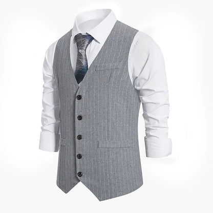 Men's Suit Vest Striped Single Breasted Waistcoat Stylish Mail Suit Retro Vest Wedding Business Banquet Daily Groomsman Uniform