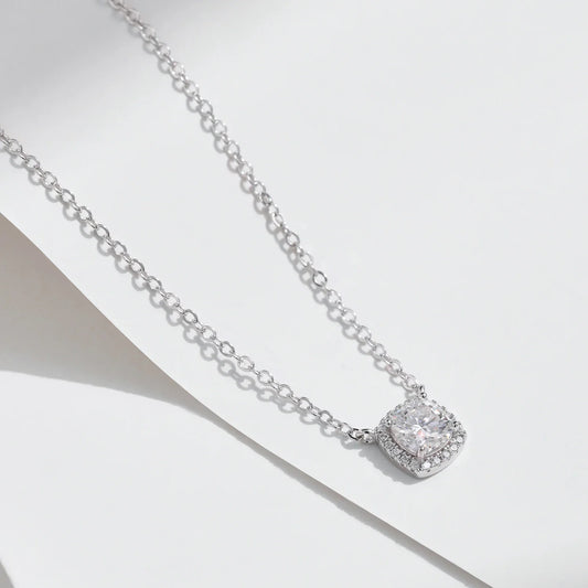 1 Carat Square Cushion Cut Halo Moissanite Pendant Necklace For Women 925 Sterling Silver Dazzling Wedding Bridal Jewelry