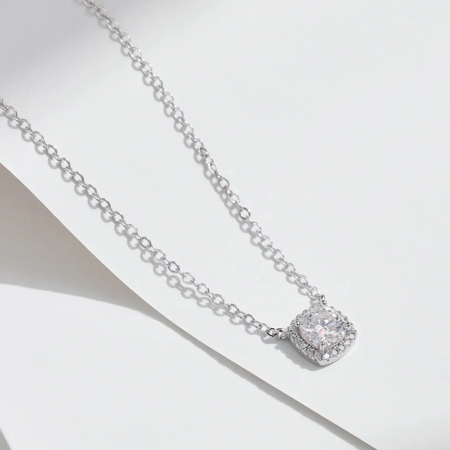 Square & Round Halo Moissanite 925 Sterling Silver Pendant Necklace D Color VVS1 Lab Diamond Necklace For Women Jewelry
