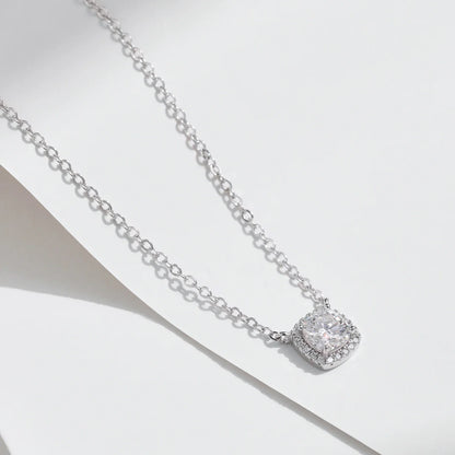 Square & Round Halo Moissanite 925 Sterling Silver Pendant Necklace D Color VVS1 Lab Diamond Necklace For Women Jewelry