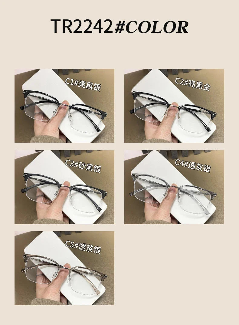 Men's Business Classic Half Frame Anti Blue Light Reading Glasses Myopia Hyperopia Customizable Prescription TR2242