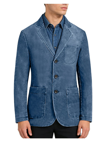 Men‘s Casual Denim Blazer Notch Lapel Jean Jacket Lightweight Stretch Suit Sport Coat with Pockets