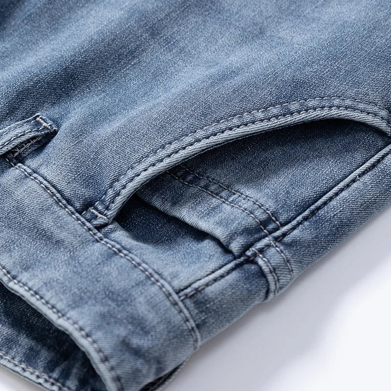 Men's loose straight leg jeans retro washed elastic casual pants suitable for all seasons versatile pants