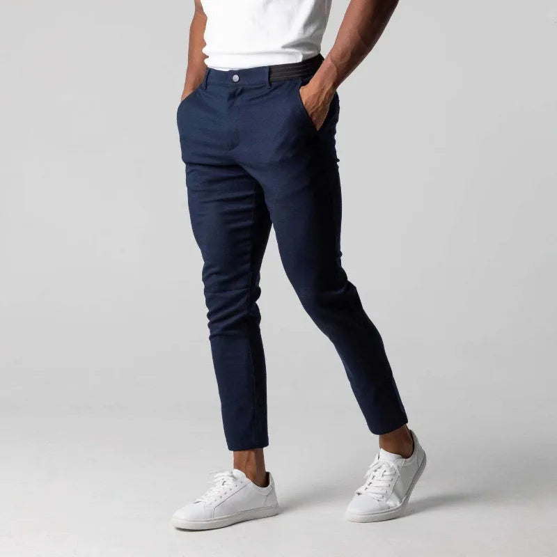 Casual Suit Pants Mens City Work Cotton Trousers Breathable Elastic Waist Pants Spring Autumn Solid Color Slim Versatile Pants