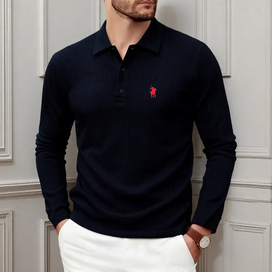 High end fashion polo shirt embroidered long sleeved men's clothing autumn new comfortable and breathable casual brand T-shirt