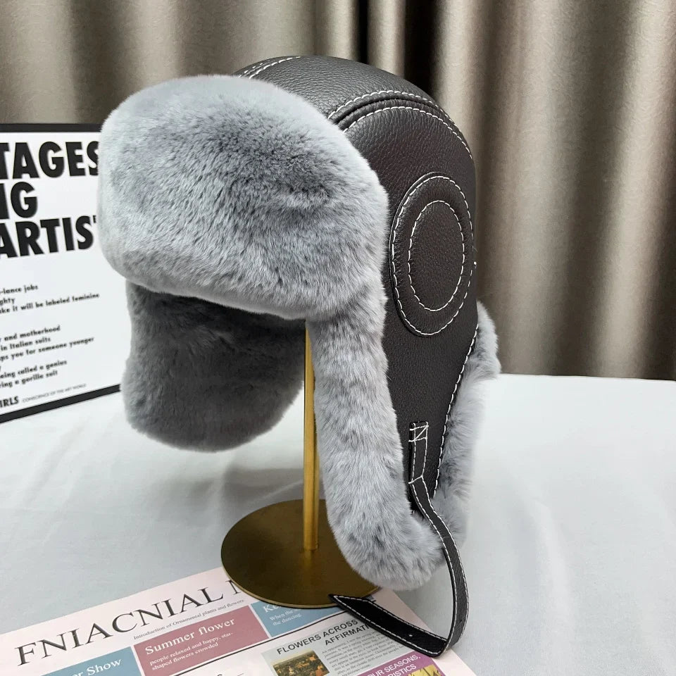 Domo Ushanka Fur Hat Winter Adult Keep Warm Cap Bomber Hats For Women Rex Rabbit Fur Hat With Ear Recommend Winter Sales