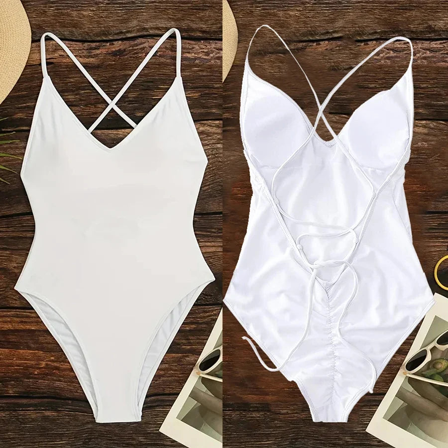 Solid One Piece Swimsuit Women Swimwear 2025 New Bikini Sexy Bodysuit Plus Size Bathing Suit Swimming Suit Maillot De Bain Femme