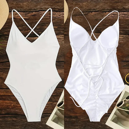 Solid One Piece Swimsuit Women Swimwear 2025 New Bikini Sexy Bodysuit Plus Size Bathing Suit Swimming Suit Maillot De Bain Femme