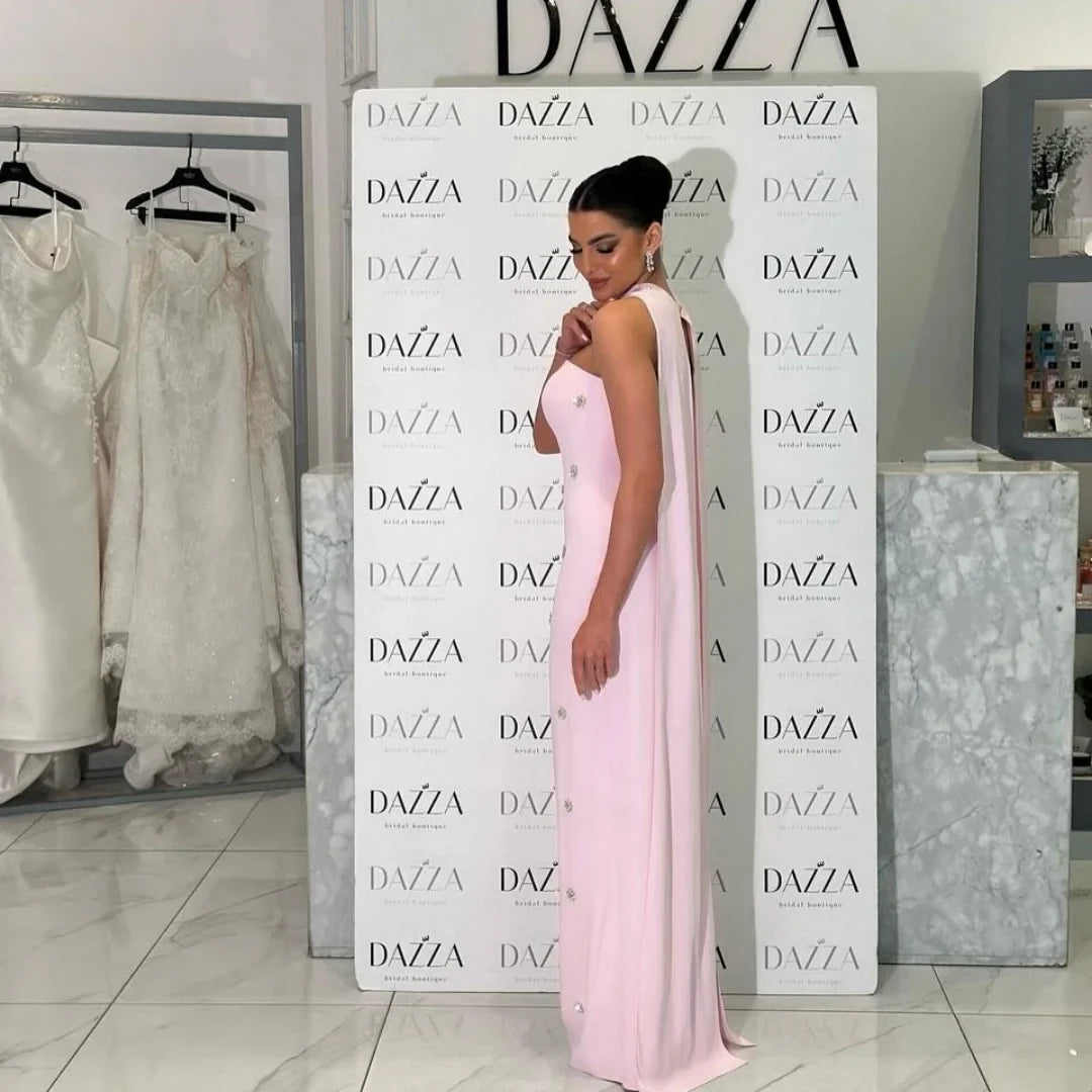 Customized Pink Glitter Long Silk Scarves Strapless robes de soirée Sleeveless Party Dresses Floor-Length Prom Dress 2025