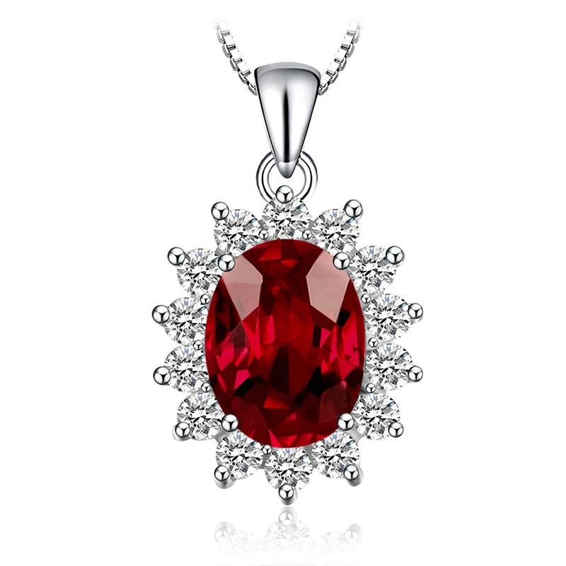 Princess Diana Created Blue Sapphire Ruby Simulated Emerald 925 Sterling Silver Pendant Necklace Women No Chain