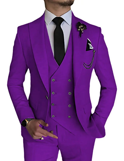 Dark Blue Slim Fit 3 Piece Wedding Suits for Men Best Man Groom Tuxedos Smart Casual Prom Party Business Costume Homme Male Set