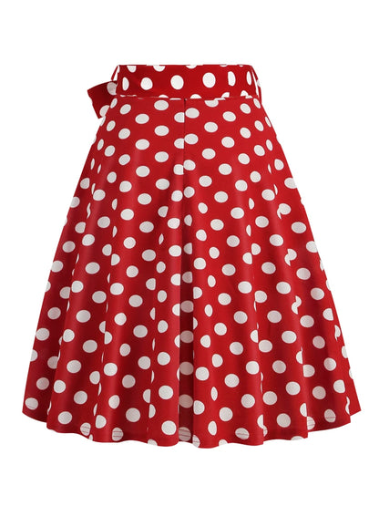 تنورة تونفال نسائية بخصر عالٍ منقطة بحزام بتصميم A-Line وواسعة، لموسم ربيع وصيف 2025، ملابس بنمط الخمسينات، تنورة سوينغ كلاسيكية بنمط بين أب