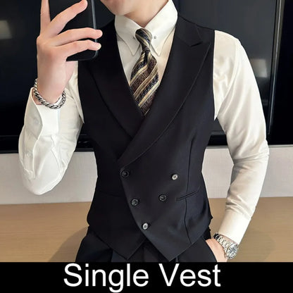 Man Waistcoat British Style Turn Down Collar Men Suit Vest Slim Sleeveless Single-breasted Male Business Casual Vest
