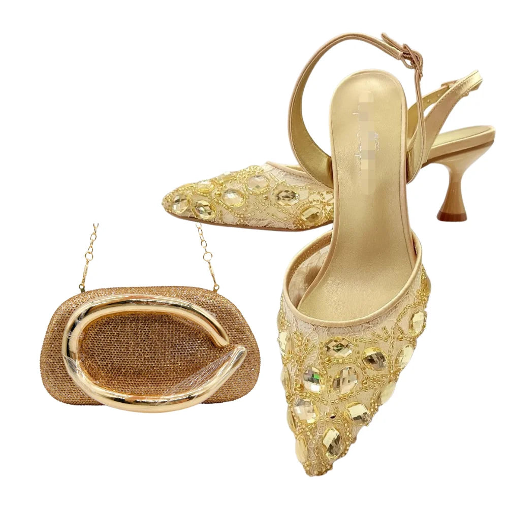 Women's Clutch Bag and Shoes Fairy Diamond High Heels Stylish Dress Shoes Pointed Toe Stiletto Heels Elegant Party Wedding Shoes