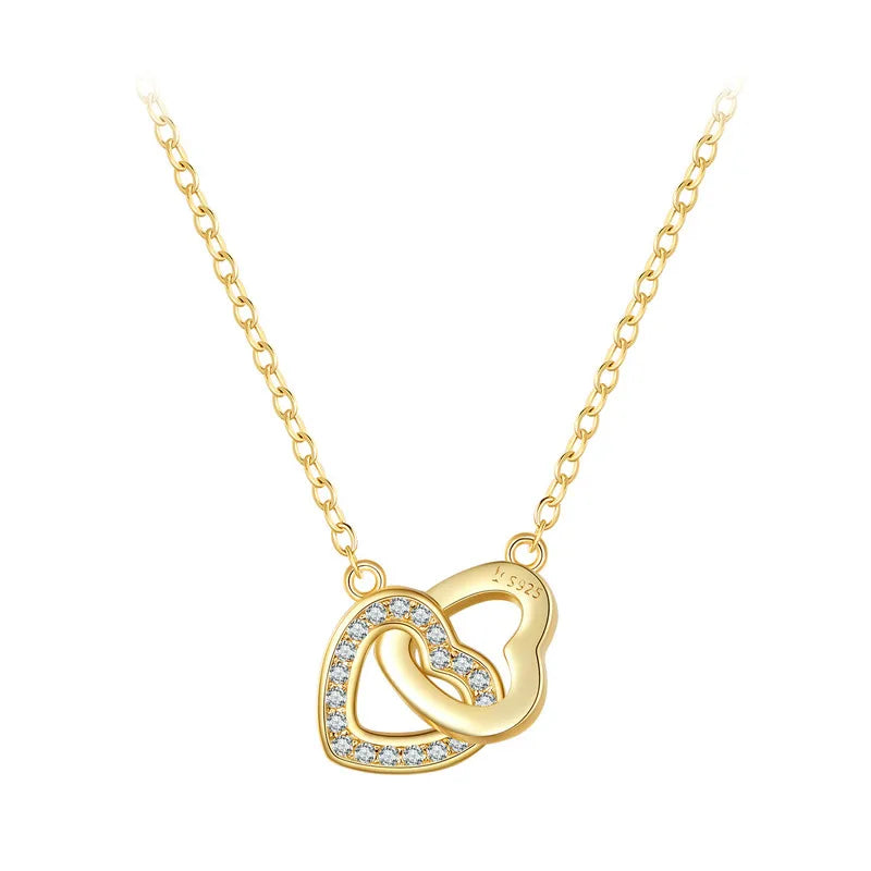 925 Sterling Silver Connected Heart Pendant Necklace for Girlfriend Valentine's Day Gift Fine Jewelry SCN181