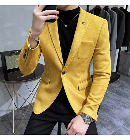 Deerskin Leather Jacket Blazer Men Casual Slim Fit Blazer Hombre Suit Leather Jacket Men Terno Masculino Men Clothing 6 Color