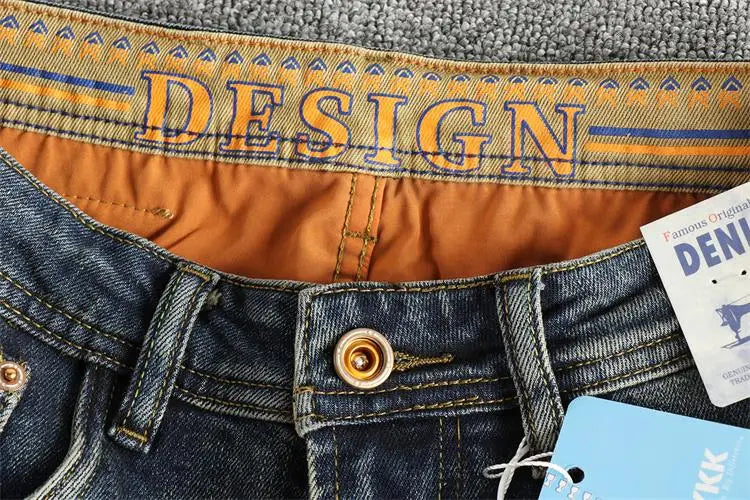 Retro blue wash-fried cat whisker jeans men's high-end custom fabric American fashion brand youth nine-point pants