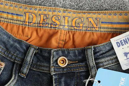 Retro blue wash-fried cat whisker jeans men's high-end custom fabric American fashion brand youth nine-point pants